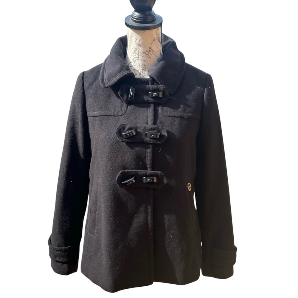 Es Style From Asia Black Pea Coat Lined Pockets Women Asia Size 38/165/84A